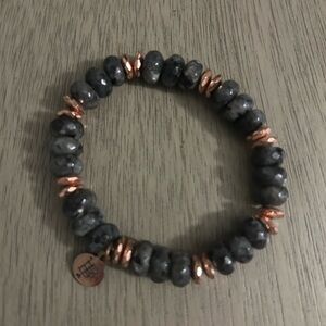 Bourbons and Bowties Gray and Gold Beaded Bracelet